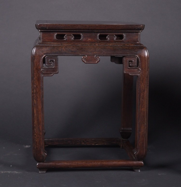 a pair of stools 'hong mu'.: China, Qing, XVIII th Quadrangular-shaped Jichimu wood stools. h 51 cm