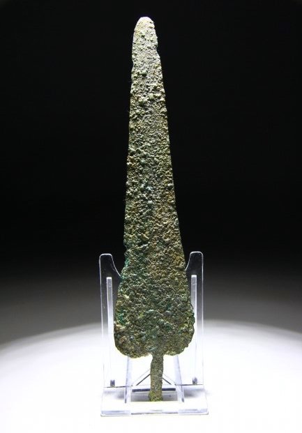 Near Eastern Pre Islamic Spearhead: Amlash culture 1200-1100 BC. A bronze cast spearhead rounded shoulders and short rectangular section tang. Published 2006. Arms and Armors from Iran. The Bronze Age to the end of Qajar Period. Fig 286