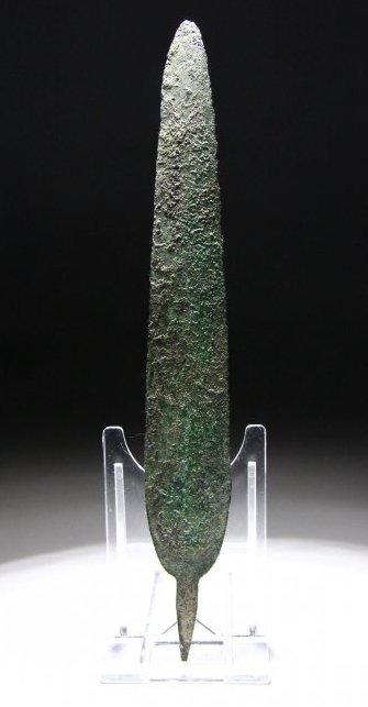 Near Eastern Pre Islamic Spearhead: Amlash culture, 1200-1100 BC. A bronze cast spearhead rounded shoulders and short square section tang. Published 2006. Arms and Armors from Iran. The Bronze Age to the end of Qajar Period. Fig 282. Le