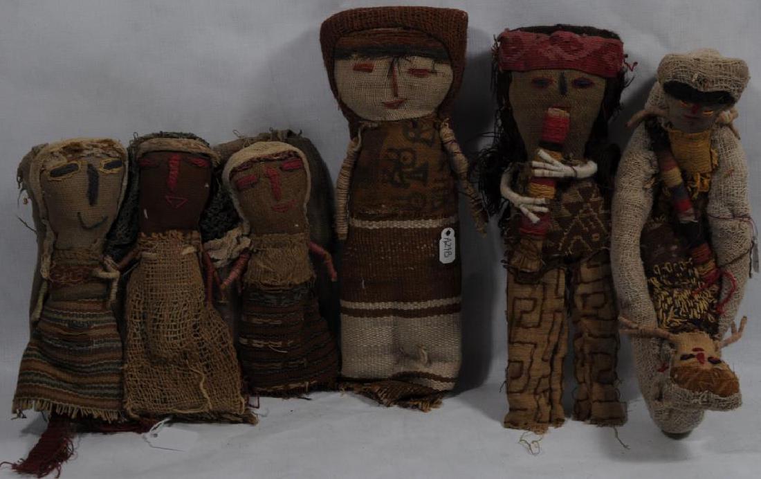 LOT 4 PERUVIAN DOLLS,: SOME MADE WITH ANCIENT INCAN FABRIC, 6 1/2" - 9 1/2" H