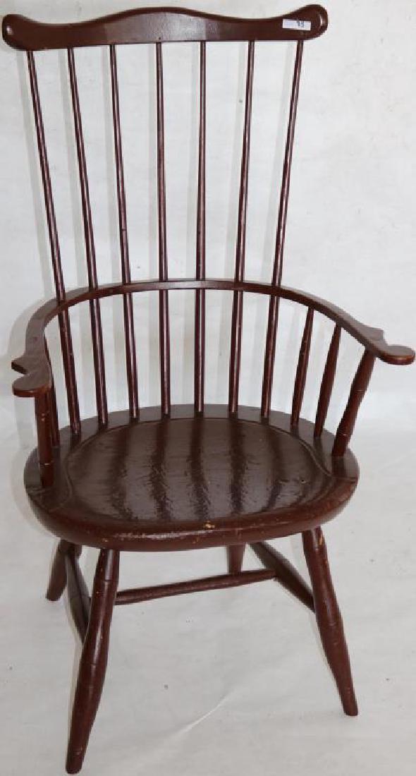 18TH C. WINDSOR FAN BACK ARM CHAIR, LATER PAINTED: SURFACE, 40" H X 23" W X 16" D, 15 1/2" SEAT HEIGHT