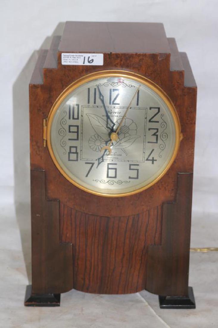 ART DECO EXOTIC WOOD ELECTRIC CLOCK BY REVERE, (1 of 1)