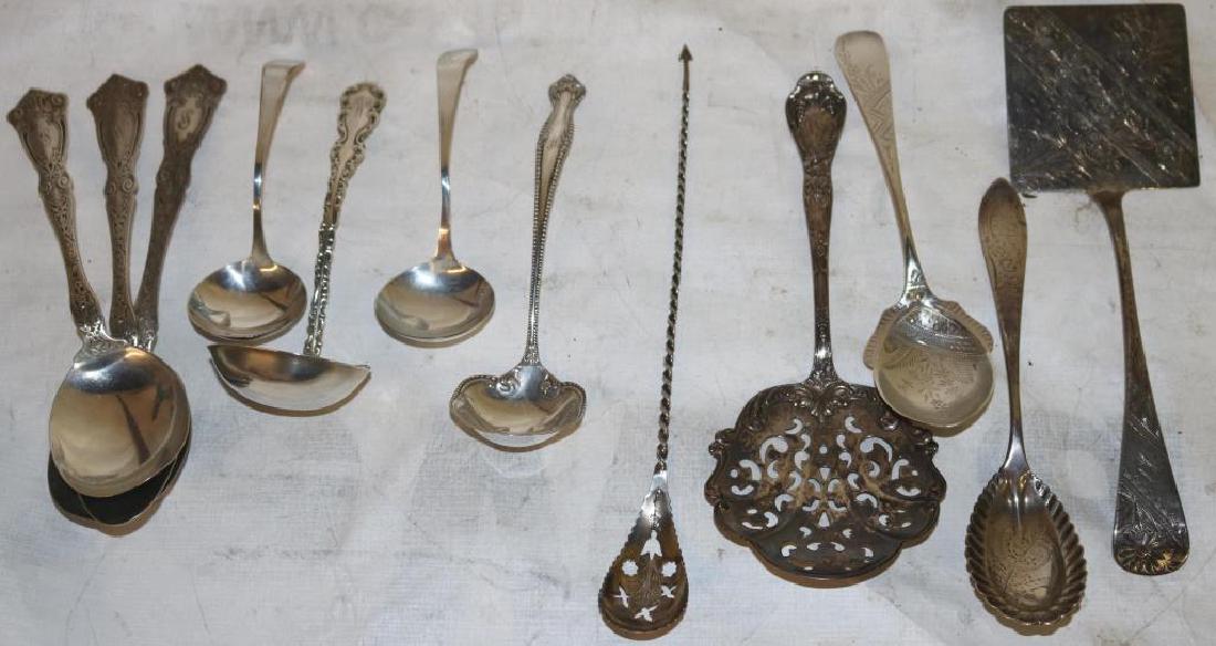 LOT OF 12 ORNATE STERLING SILVER SPOONS & SERVING (1 of 1)