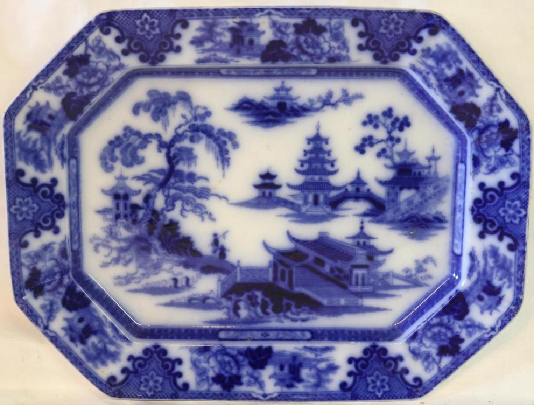 LRG FLOW BLUE PLATTER, TONQUIN PATTERN,: 20” X 16”