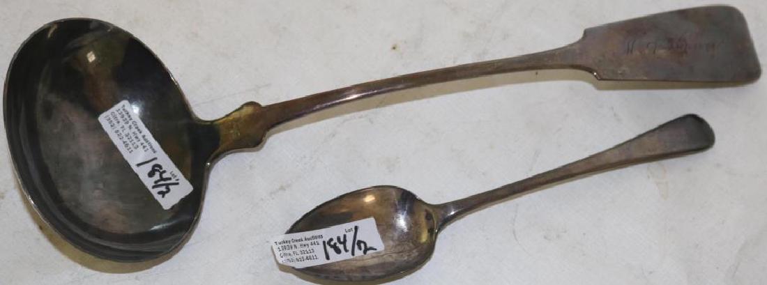 19TH C. COIN SILVER 11" LADLE, WC & SON TROY, WITH (1 of 2)