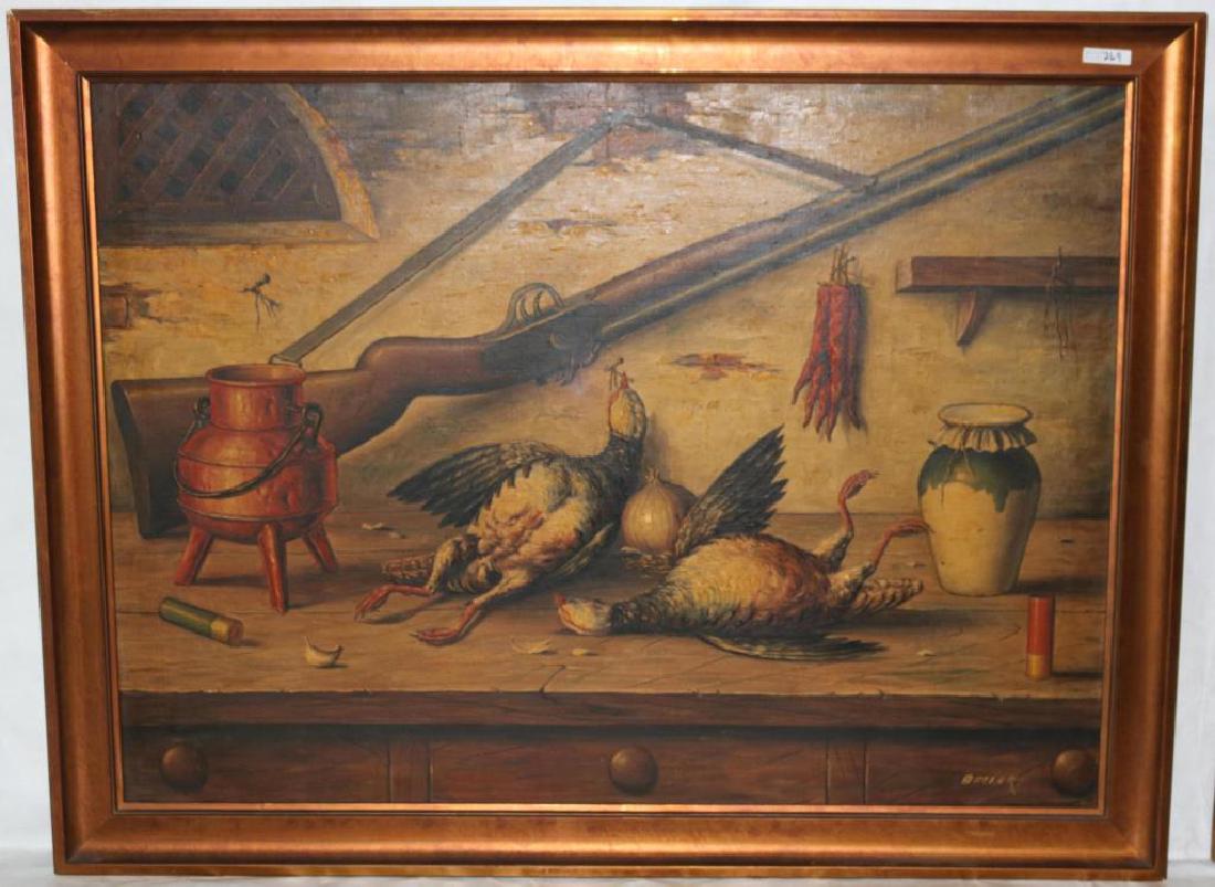 LG OIL ON CANVAS HUNTING STILL LIFE, GUNS, BIRD (1 of 3)