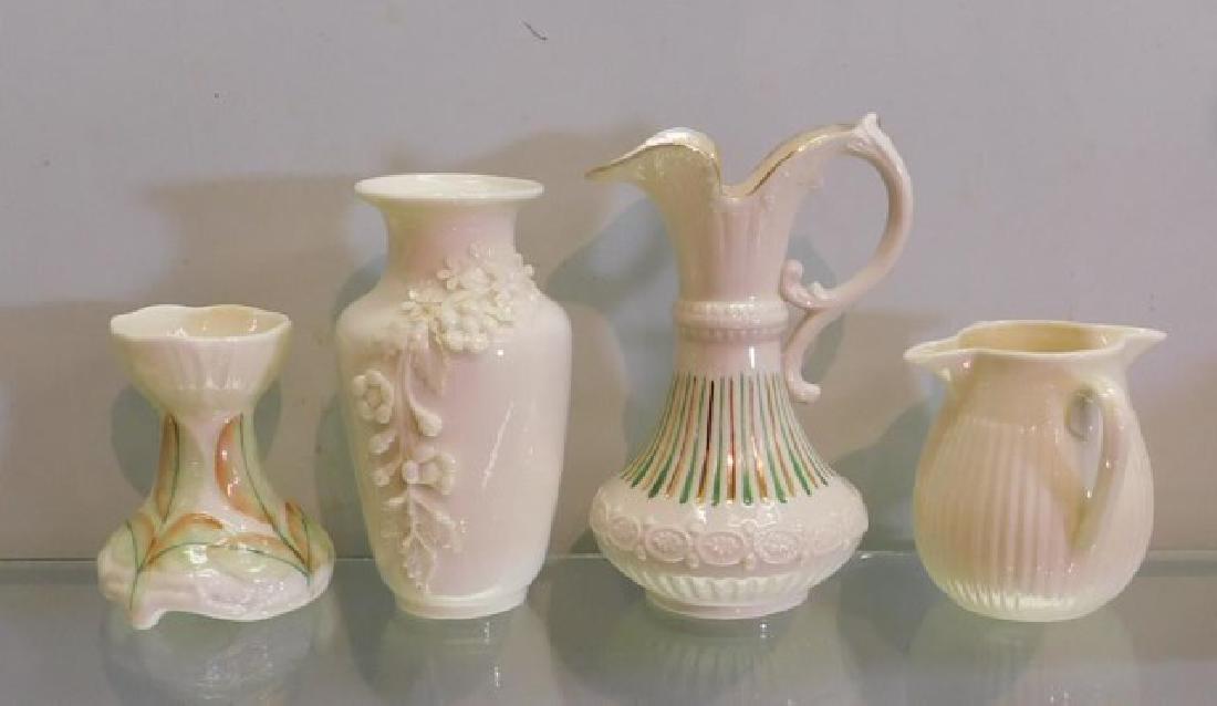 4 PCS BELLEEK INC. ELM CANDLESTICK, VASE, (1 of 5)