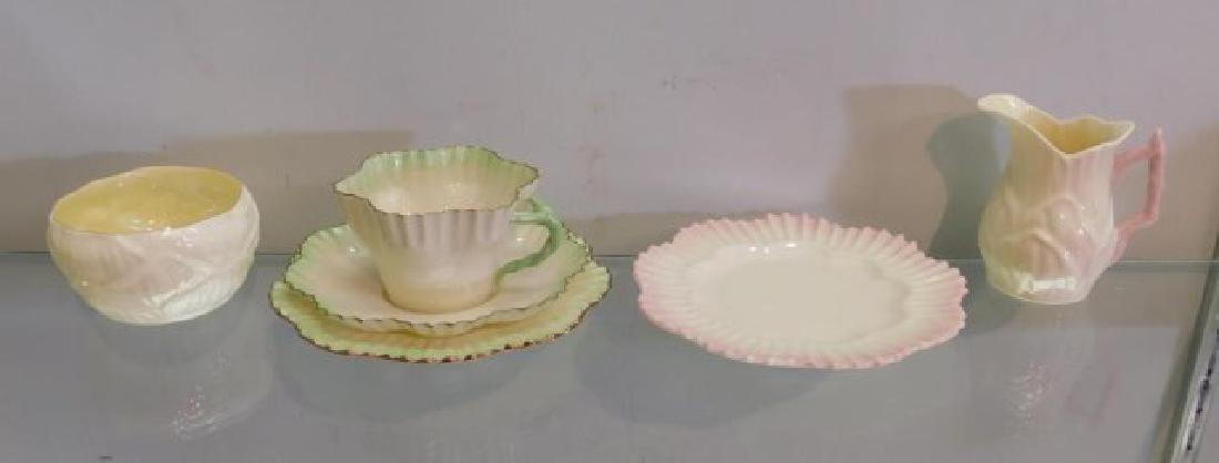 6 PCS BELLEEK INC. HEXAGON GREEN CUP & (1 of 4)