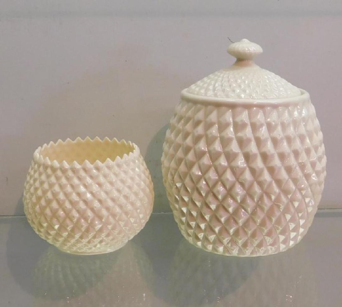 2 PCS BELLEEK DIAMOND PCS INC. LIDDED BISCUIT (1 of 4)