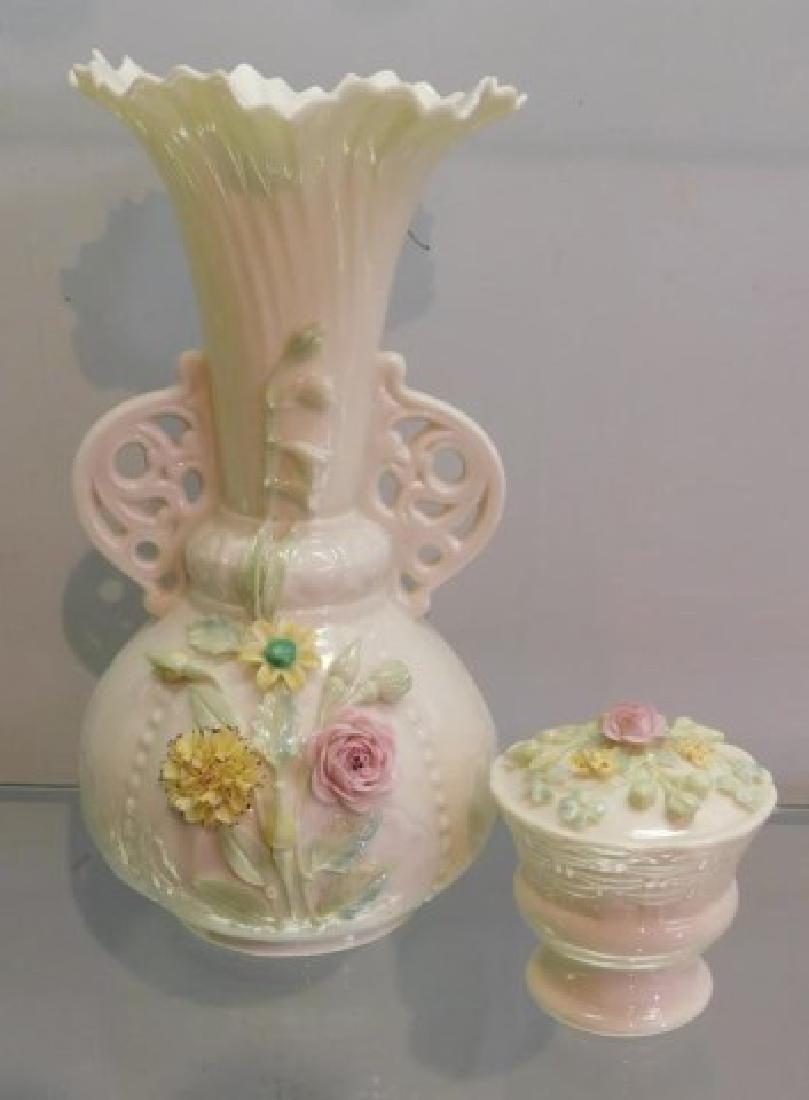 BELLEEK PORCELAIN PRINCESS VASE W/ APPLIED (1 of 4)