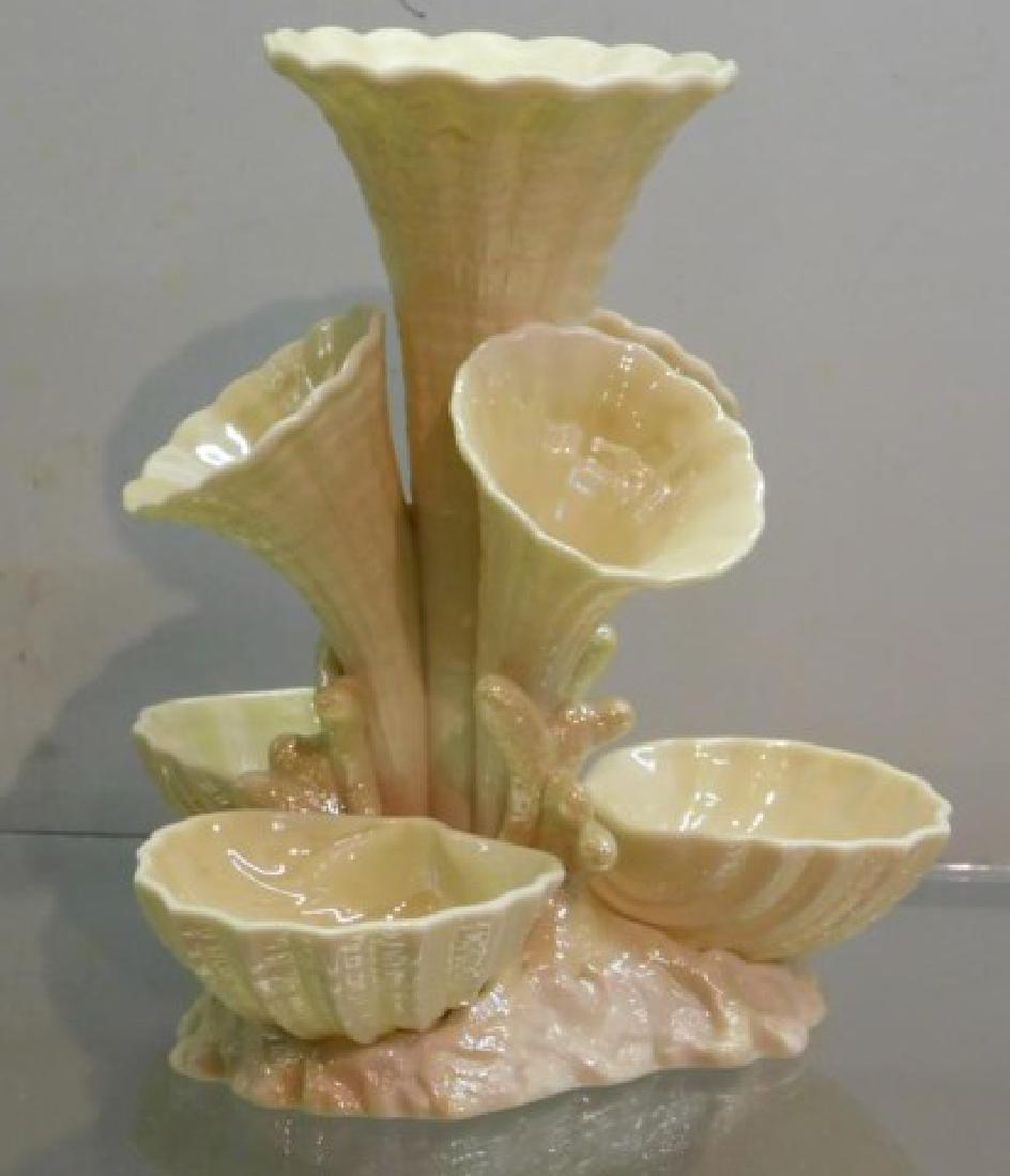 BELLEEK MARINE VASE EPERGNE W/ 6TH MARK/3RD: GREEN (C. 1965-80) MARK, 7 1/8â€