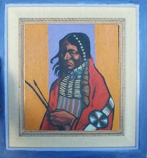 OIL ON CANVAS DEPICTING KIOWA APACHE YOUTH,: BY T.C. CANNON, 1976, (AMERICAN, KIOWA-CADDO). THIS IS SIMILAR TO THE PAINTING FEATURED IN NEW MEXICO ART MUSEUM, 9"T X 8"W SIGHT