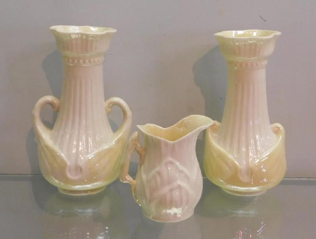 3 PCS BELLEEK INC 2 MOORE VASES (1 of 5)