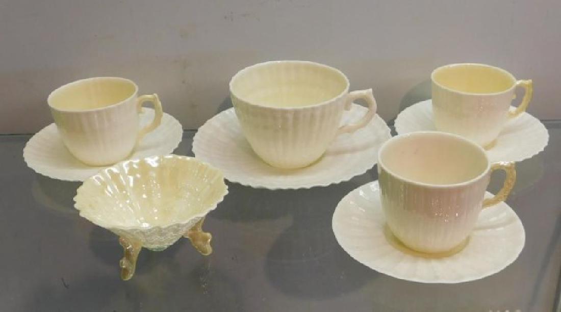 9 PCS BELLEEK LIMPET TEA WARE & SALT CELLAR, (1 of 1)