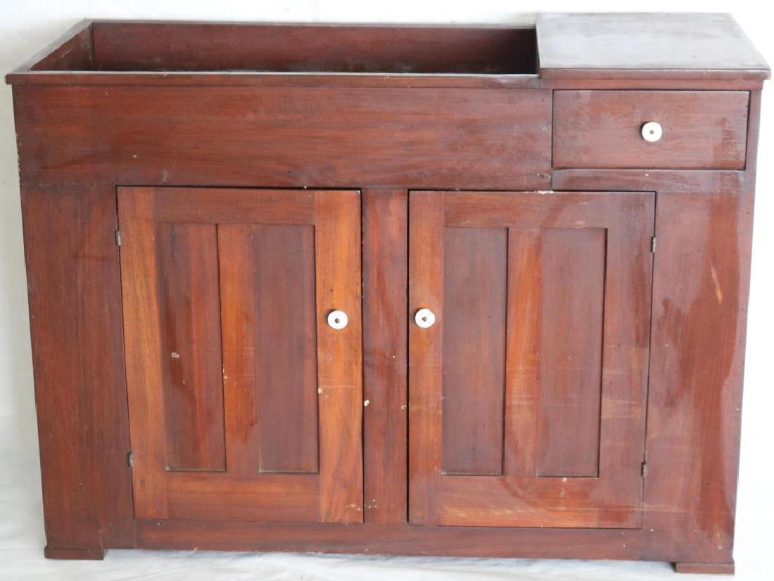 LATE 19TH C. DRY SINK W/ COPPER LINING, 1 DRAWER: OVER 2 DRAWERS, OLD REFINISHED CONDITION, WHITE PORCELAIN KNOBS, APPROX. 35 1/2" X 48 3/4" X 22 3/4"