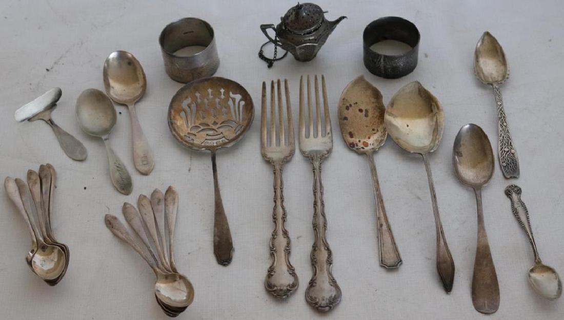 24 MISC. PIECES OF STERLING SILVER INCLUDING: TEA BALL, NAPKIN RINGS ETC. 15.4 OZ.