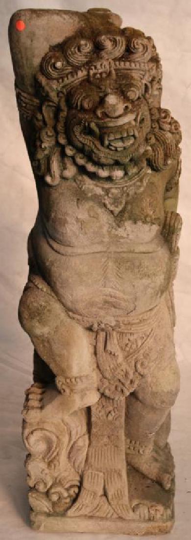 EARLY 20TH C. CAST AND CARVED CEMENT INDONESIAN: FIGURE W/ OLD OUTDOOR PATINA 50"H X 15"W X 13"D