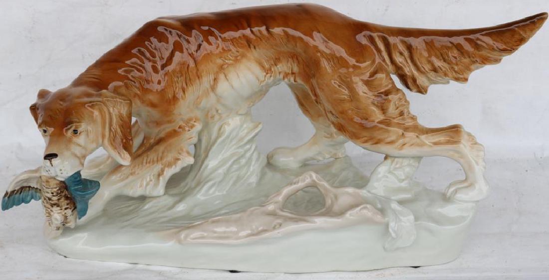 20TH C. ROYAL DUX FIGURE OF HUNTING DOG, NO: VISIBLE DAMAGE, 9 1/2"H X 18"W X 18"D