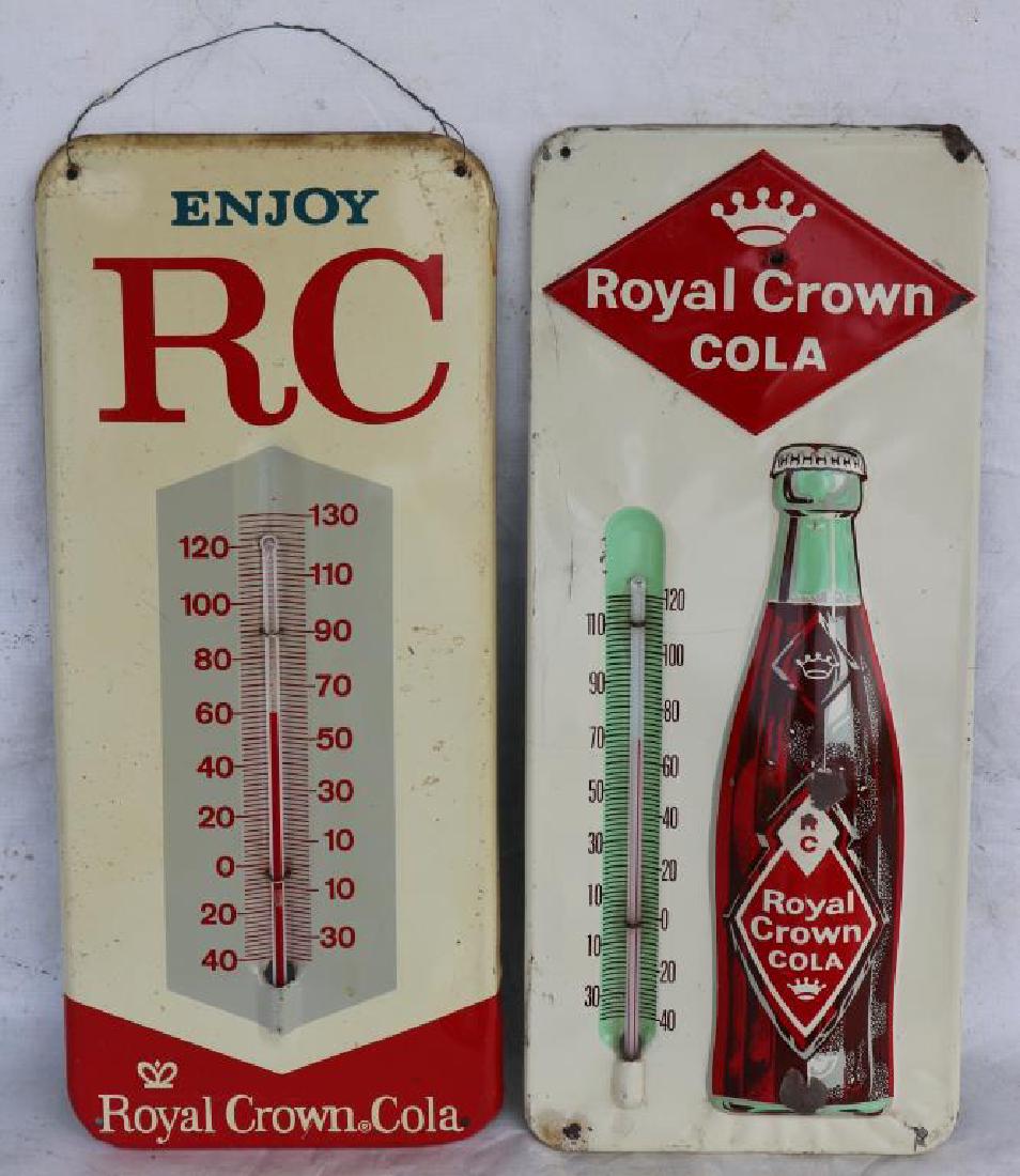 2 RC COLA ADVERTISING THERMOMETERS, BOTH IN: WORKING CONDITION, 13 1/2"H X 5 3/4"W & 13 1/2"H X 5 3/4"W EMBOSSED BOTTLE