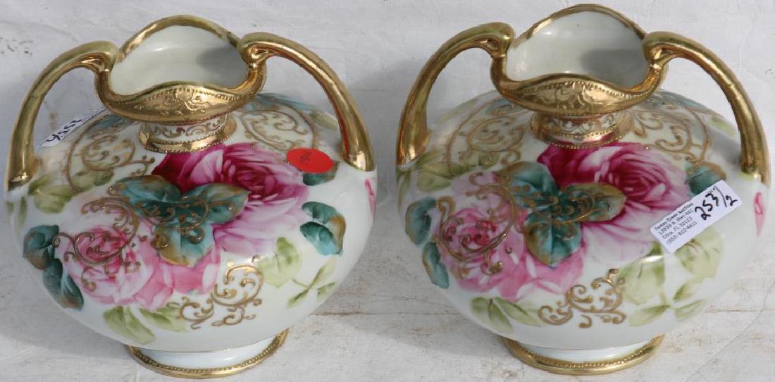 PR OF NIPPON HANDLED VASES, GOLD TRIM, FLORAL: MOTIF, 5 1/2"H X 6" DIAMETER