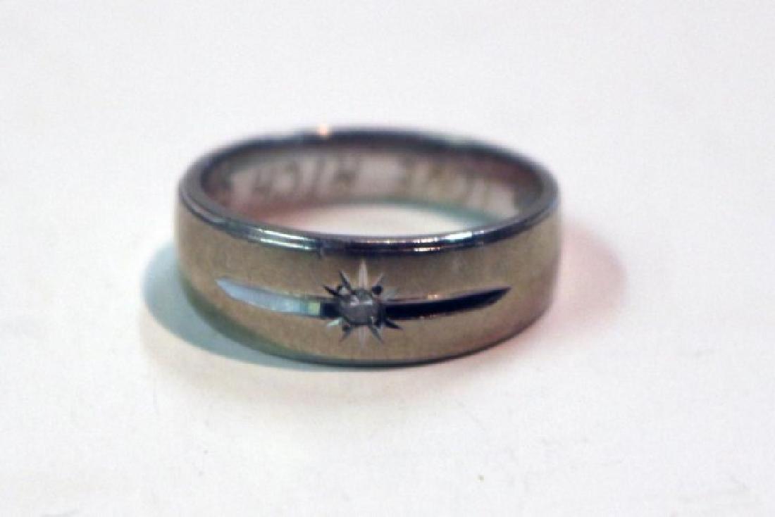 14K WHITE GOLD KIMBERLY RING, WITH SMALL: DIAMOND, INSCRIBED INSIDE BAND, LOVE RICH, 8-26-67, 4.97 GRAMS