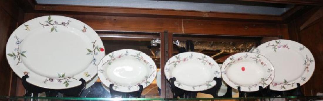 5 SERVING PCS ROYAL WORCESTER BLOSSOM: TIME BOTANICAL CHINA, TO INC. 17" SERVING PLATTER, 3-10.5" OVAL VEG SERVERS, AND 13" SERVING PLATTER