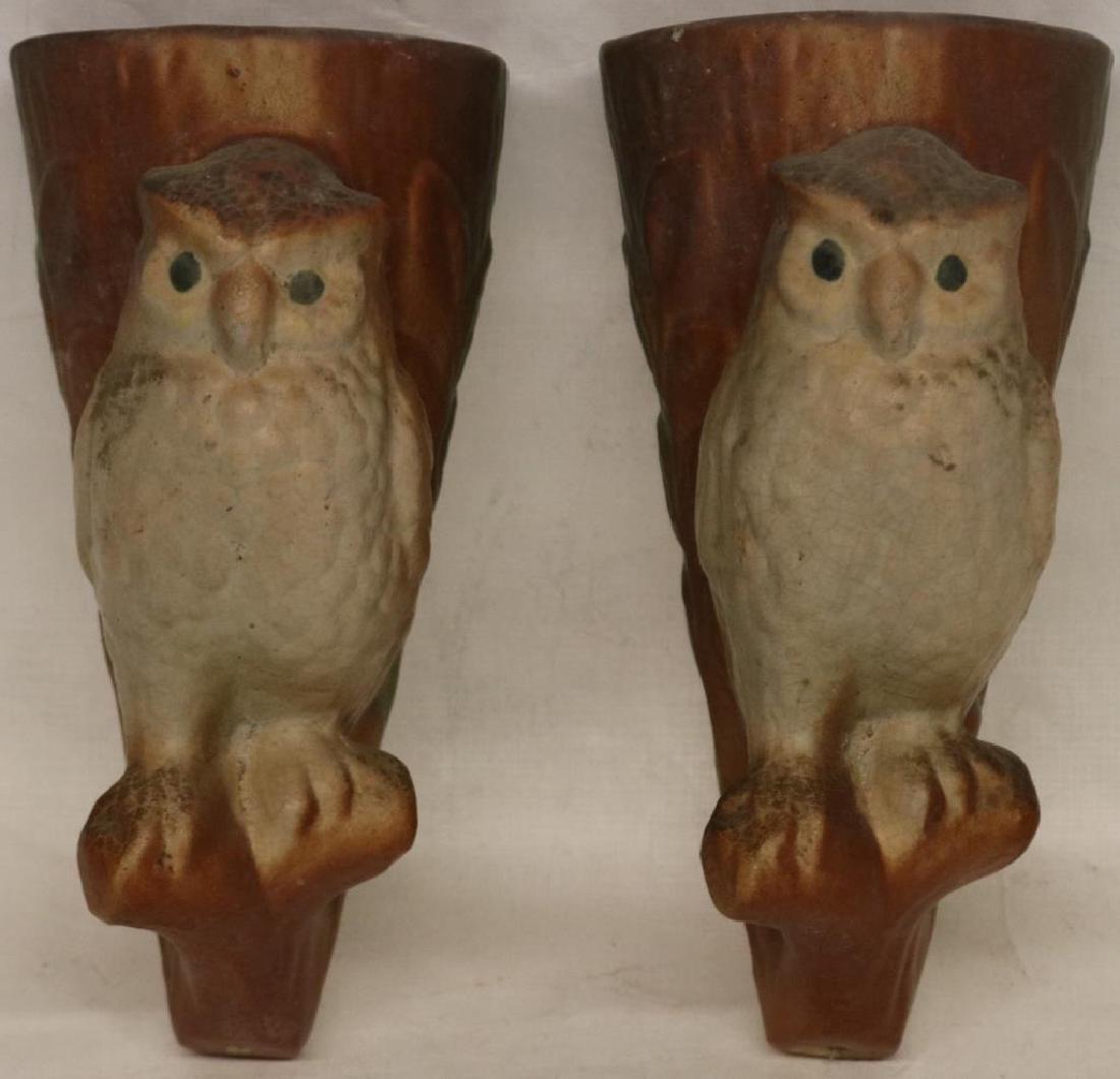 PR OF BRUSH POTTERY OWL FORM WALL POCKETS: SEE PHOTO