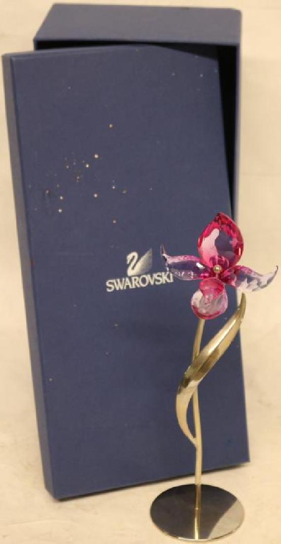 SWAROVSKI ALEXANDRITE GLASS FLOWER ON CHROME: STEM AND ORIGINAL BOX
