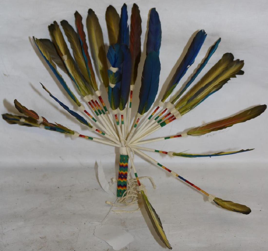 COLORFUL 20TH C. BEADED PEYOTE DANCE FAN: SEE PICTURE