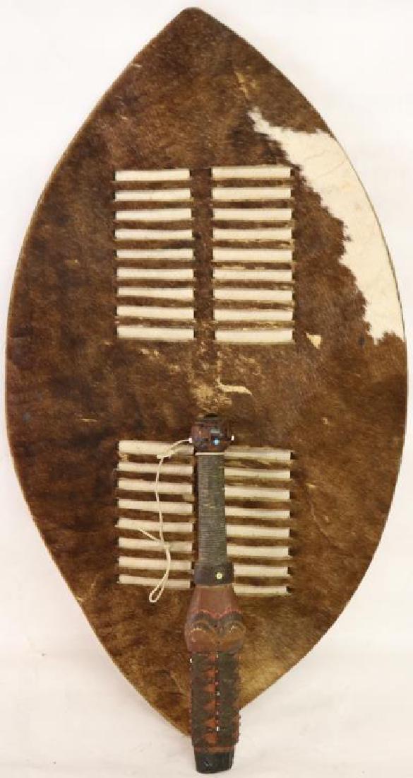 AFRICAN ZEBRA SKIN SHIELD, STAND, BELLS &: NECKLACE