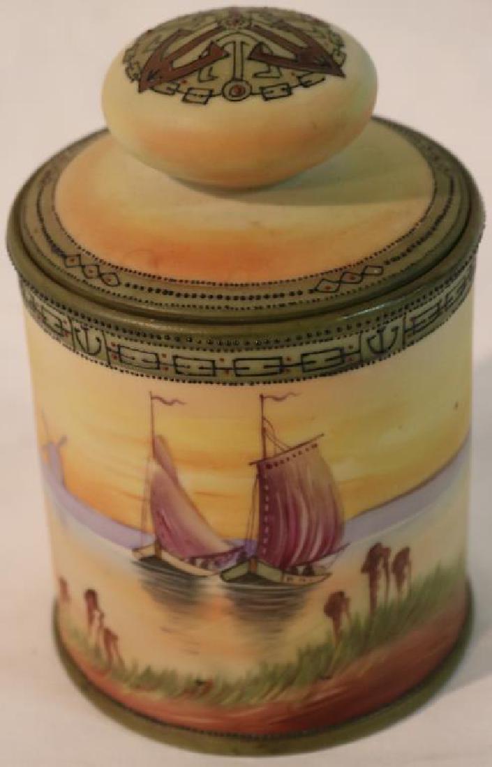 NIPPON TOBACCO JAR W/ SCENIC DESIGN,: 6 1/4"H X 4 1/4" DIA.