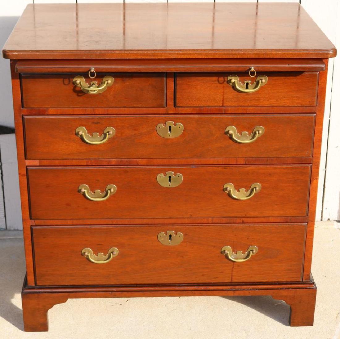 KITTINGER COLONIAL WILLIAMSBURG BUTLERS CHEST,: PULL OUT SLIDE, 2 OVER 3 DRAWERS, BRACKET BASE, MISSING 2 SMALL PCS VENEER ON DRAWER STYLES, 30" H X 29 3/4" W X 17 1/2" D, 11 1/2" PULL OUT