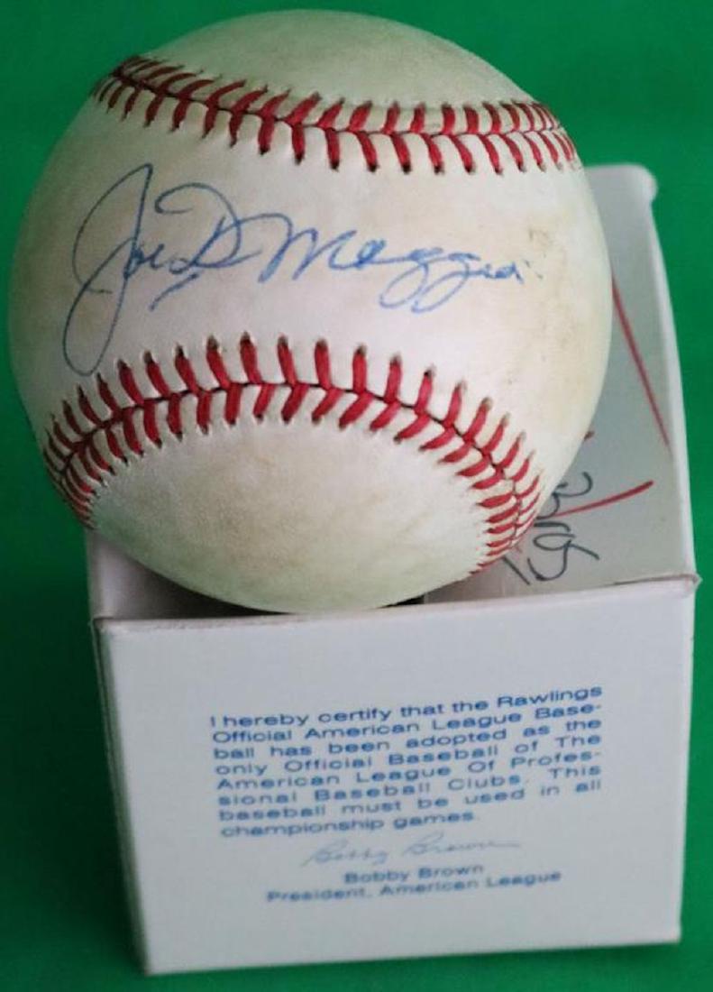BROTHERS JOE DIMAGGIO, DOM DIMAGGIO, VINCE: DIMAGGIO, SIGNED RAWLINGS BASEBALL, MODEL RO-A, AMERICAN LEAGUE, SHOWS LIGHT TONING.
