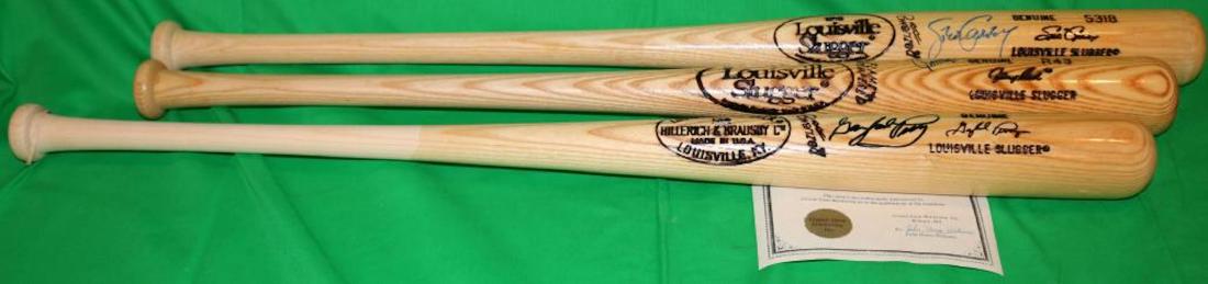 LOT OF 3 HALL OF FAME LOUISVILLE SLUGGER SIGNED: BASEBALL BATS TO INCLUDE SIGNED STEVE GARVEY, 34 1/2" LONG, ONE SIGNED JOHNNY BENCH, 33 3/4" LONG, AND THE LAST ONE SIGNED GAYLORD PERRY WITH CERTIFICATE OF AUTHENTICITY, 34 3/4" LONG.
