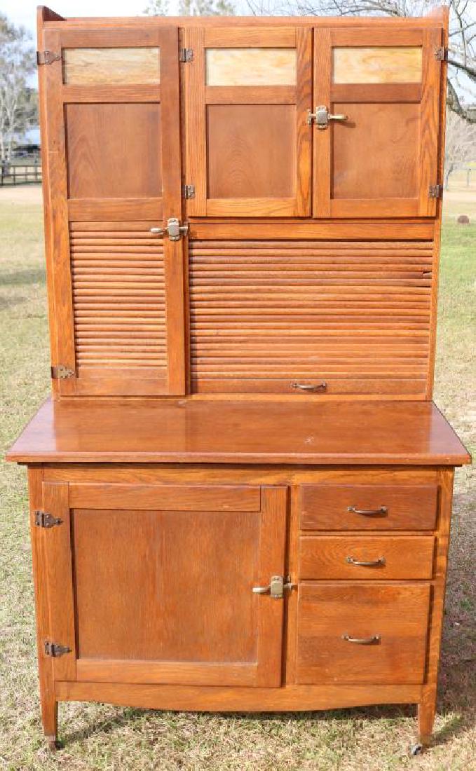 RESTORED OAK HOOSIER WITH TAMBOUR