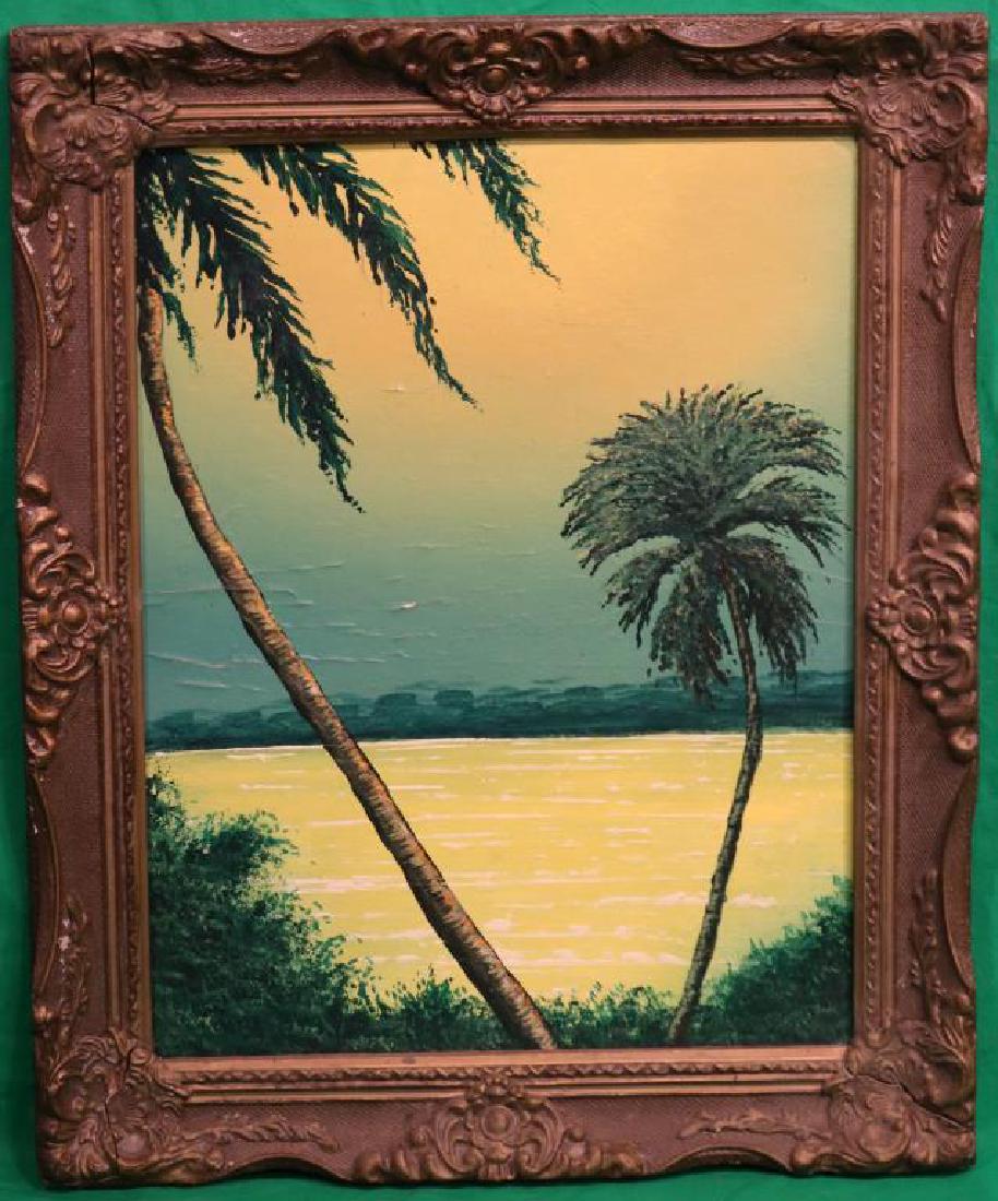 HIGHWAYMEN TYPE PAINTING ON UPSON BOARD: SIGNED ON BACK, NEWTON, 1974, POSSIBLY HAROLD, 17 3/4' H X 13 3/4" W SIGHT, 21 1/2" H X 17 1/2" W OVERALL