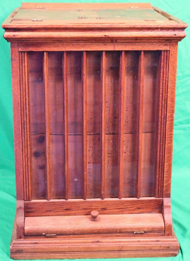 UNUSUAL LATE 19TH C. OAK THREAD DISPLAY CASE,