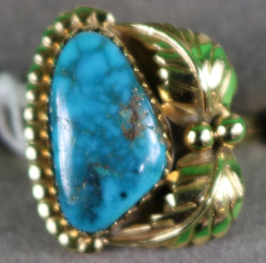 14K YELLOW GOLD LADIES RING WITH TURQUOISE, SIZE: 5, 4G
