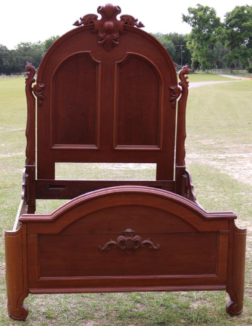 ORNATE VICTORIAN WALNUT HIGH BACK BED, REFINISHED: CONDITION, EXT. RAILS, 85" H, 62 3/4" W, 87 1/2" L