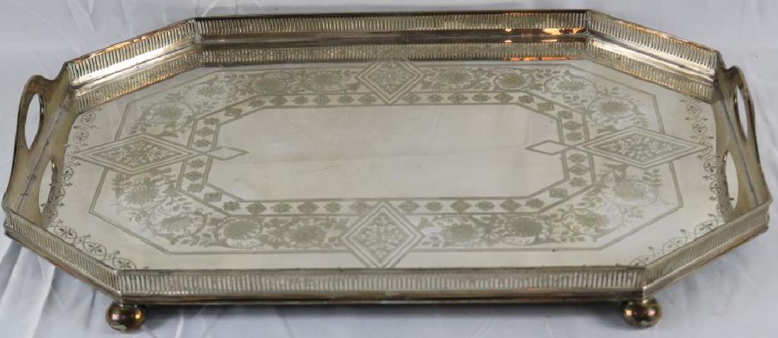 LATE 19TH C. FITTED TRAY WITH GALLERY & HANDLES: BY WALKER & HALL SHEFFIELD, 3 1/4" H, 24" W, 16 3/4" D