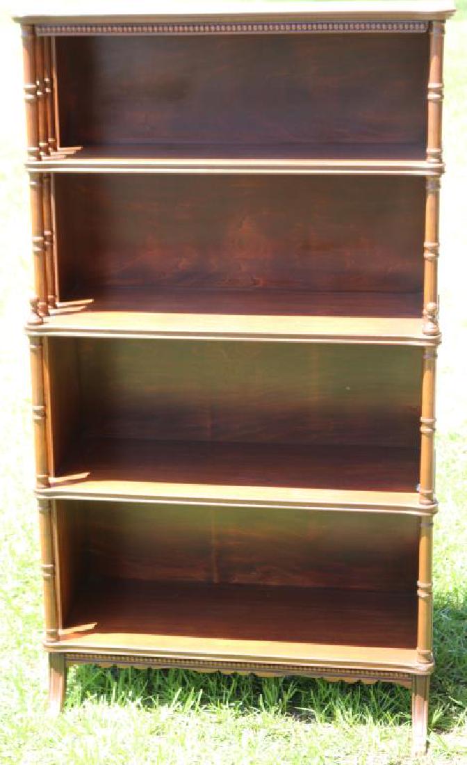 MAHOGANY OPEN BOOKCASE WITH TURNED COLUMNS &: DUNCAN PHYFE FEET, CLEAN FINISH, 49 1/2" H, 27 3/4" W, 11 1/2" D