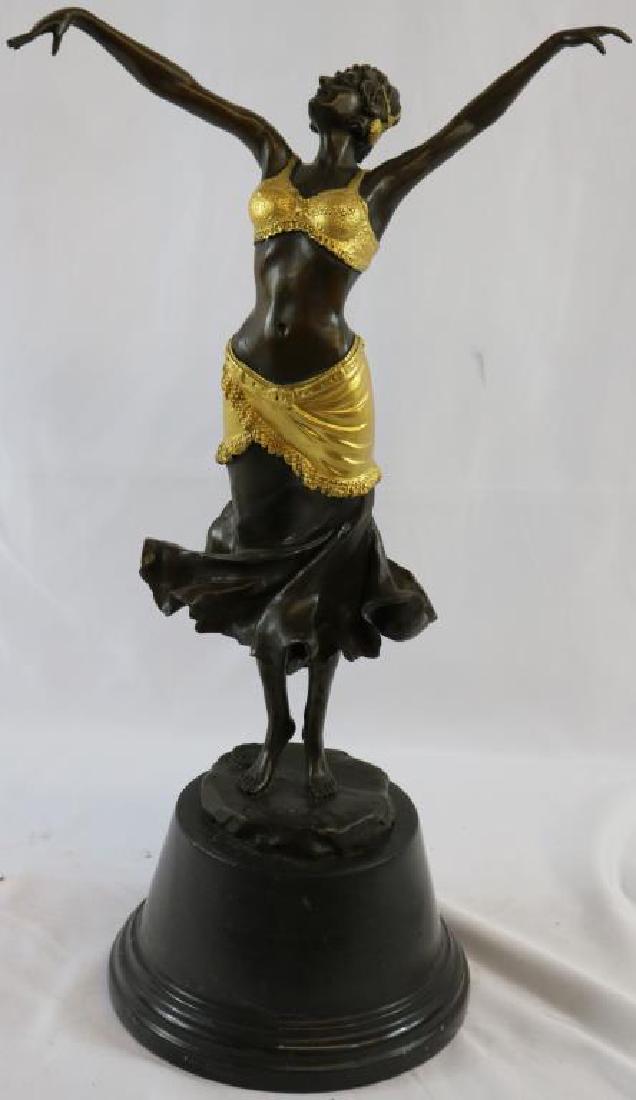 CONTEMPORARY BRONZE FIGURE OF DANCER WITH GILT: TRIM, SIGNED P. PHILLIPE WITH EUROPEAN BRONZE FOUNDRY MARK, 19" H, 10 3/4" W
