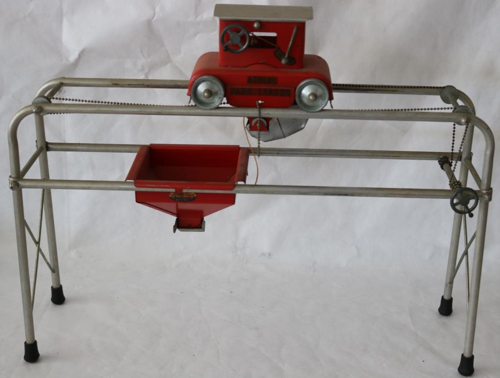 AERIAL SAND LOADER ALUM & PRESSED STEEL BY TONKA: GOOD OVERALL CONDITION, 19 1/2" H, 25" L, 7 1/2" D