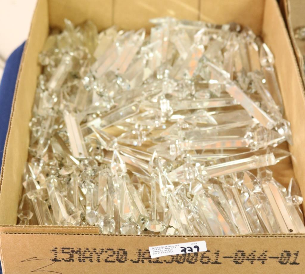 LARGE COLLECTION OF SPEAR CUT GLASS PRISMS, 4" -: 4 1/2" L, APPROX. 75 - 100 PCS.