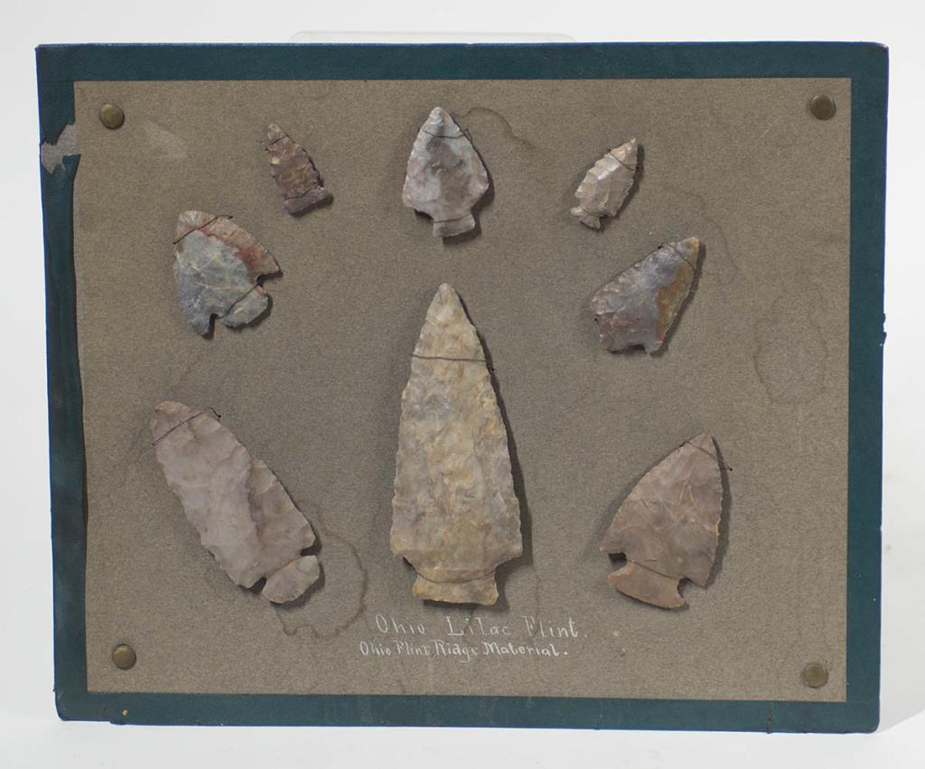 COLLECTION OF POINTS, "OHIO LILAC FLINT", OHIO: FLINT RIDGE MATERIAL, EIGHT PIECES, 1 1/4" TO 4 1/4".