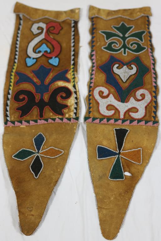 LATE 19TH C. BEADED ON HIDE PRAIRIE TRIBE SHOWS: SOME LOSS TO LEATHER, GEOMETRIC DESIGNS, 20 1/2" L, APPROX. 5 1/2" - 6" W