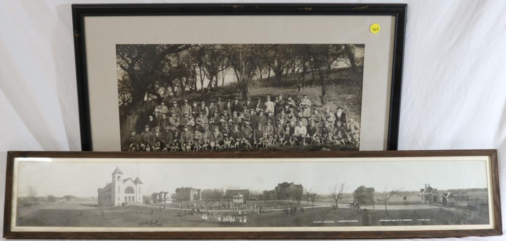 2 FRAMED PHOTOS TO INCLUDE HASKELL INSTITUTE: LAWRENCE KANSAS, 6 3/4" H, 38 3/4" L, AND THE 26TH ANNUAL TRIALS CENTER BEAGLE CLUB ENON VALLEY, PA 1921, 17" X 24" OVERALL