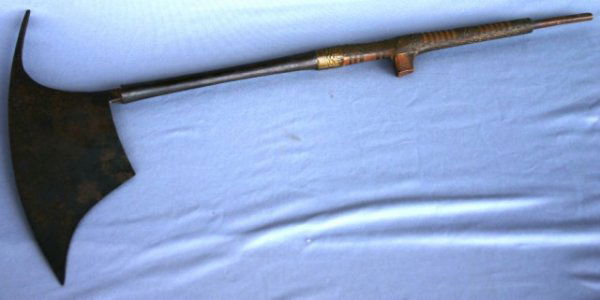 AXE: CEREMONIAL BEHEADING AXE WITH BRASS INLAID HANDLE