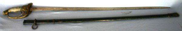 SWORD: GERMAN DRESS SWORD WITH BRASS HINGED HILT & BRAIDED SHARK SKIN HANDLE, 38 1/2" L.