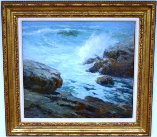 OIL ON BOARD: SEA SCAPE, SIGNED ERNEST ALBERT A.NA 1935, 18"H X 20"W